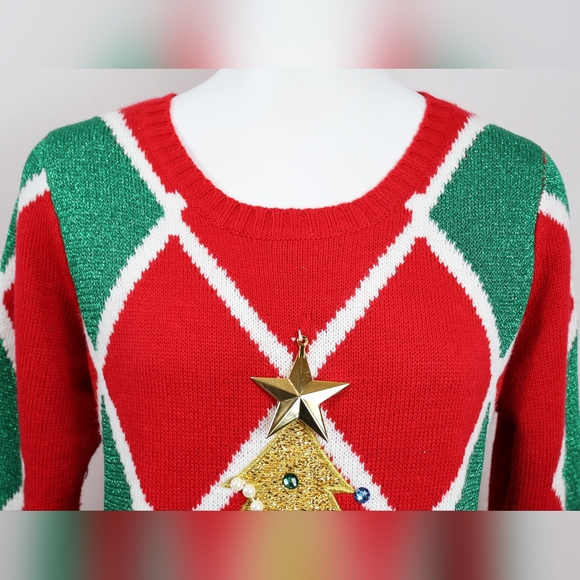 Kohl's Red and Green Holiday Dress with Gold Tree - Picture 5 of 12